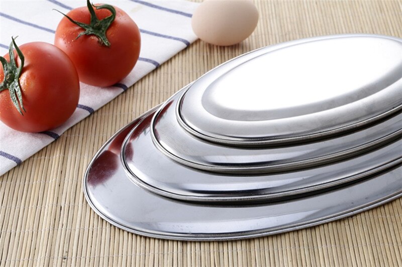 Stainless Steel Oval Plate Western Dish Dessert Storage Tray Tableware Accessories Sushi Seafood Dish Steamed Fish Dish Plate