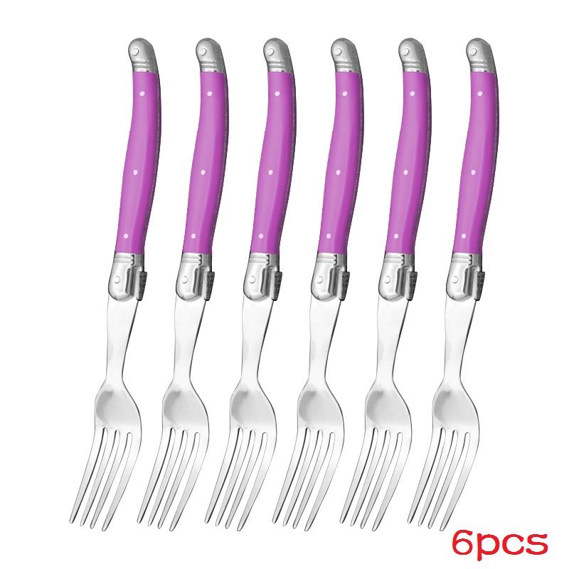 Laguiole-Juego de tenedores para carne de arcoíris, cubiertos de colores vivos, mesa, Bar de acero inoxidable, vajilla, restaurante, kit de casa, 6 uds.: 6 Purple Fork