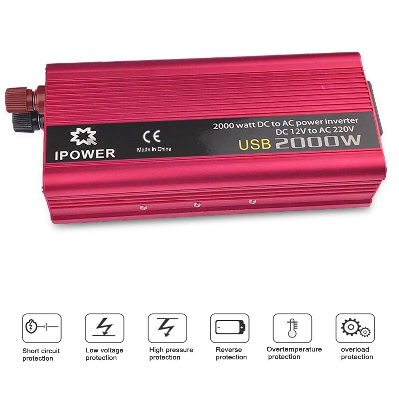 Power Inverter Dual USB 2000W Watt DC 12V to AC 220V Portable Car Charger Converter Adapter DC 24 to AC 230 Modified Sine Wave