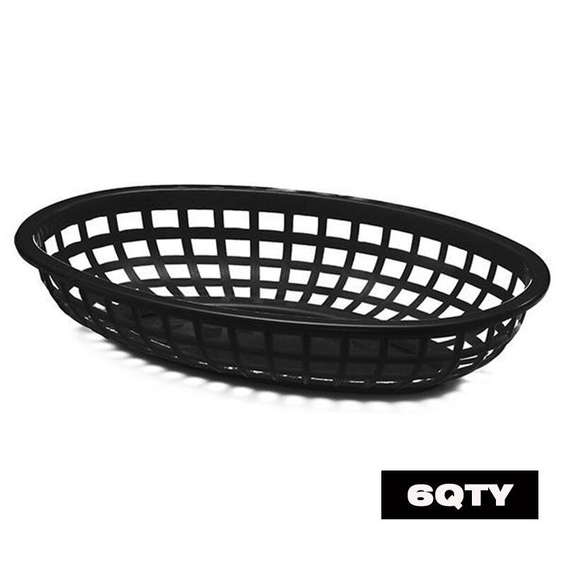 Cesta ovalada de plástico para comida rápida, cestas para patatas fritas y freír, bandeja de servicio para el hogar, Bar, restaurante, suministro de Picnic rojo y negro, 6-12 Uds.: 6pcs Black