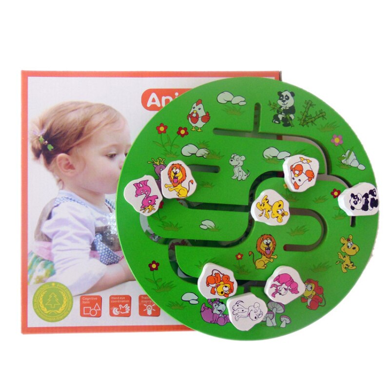 202 Educational Early Learning Slide Puzzle Kids Wooden Toys For Children Labyrinth Animal/Fruit/Number-body-match Maze