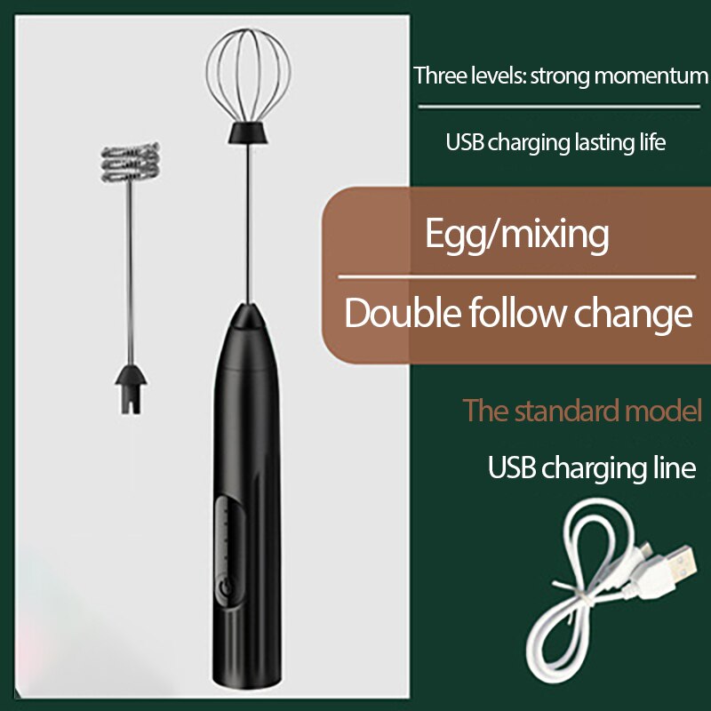 Handheld Electric Milk Frother Egg Beater Coffee Frother With USB Charger Cake Tool For Cappuccino Kitchen Mixer Multifunction: Black B