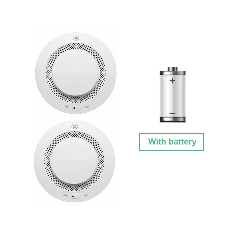 433MHz Wireless Smoke Detector Battery Power Smoke Sensor Fire Alarm System with 10 Years of Battery Life Time for Burglar Alarm: 2 pcs with battery