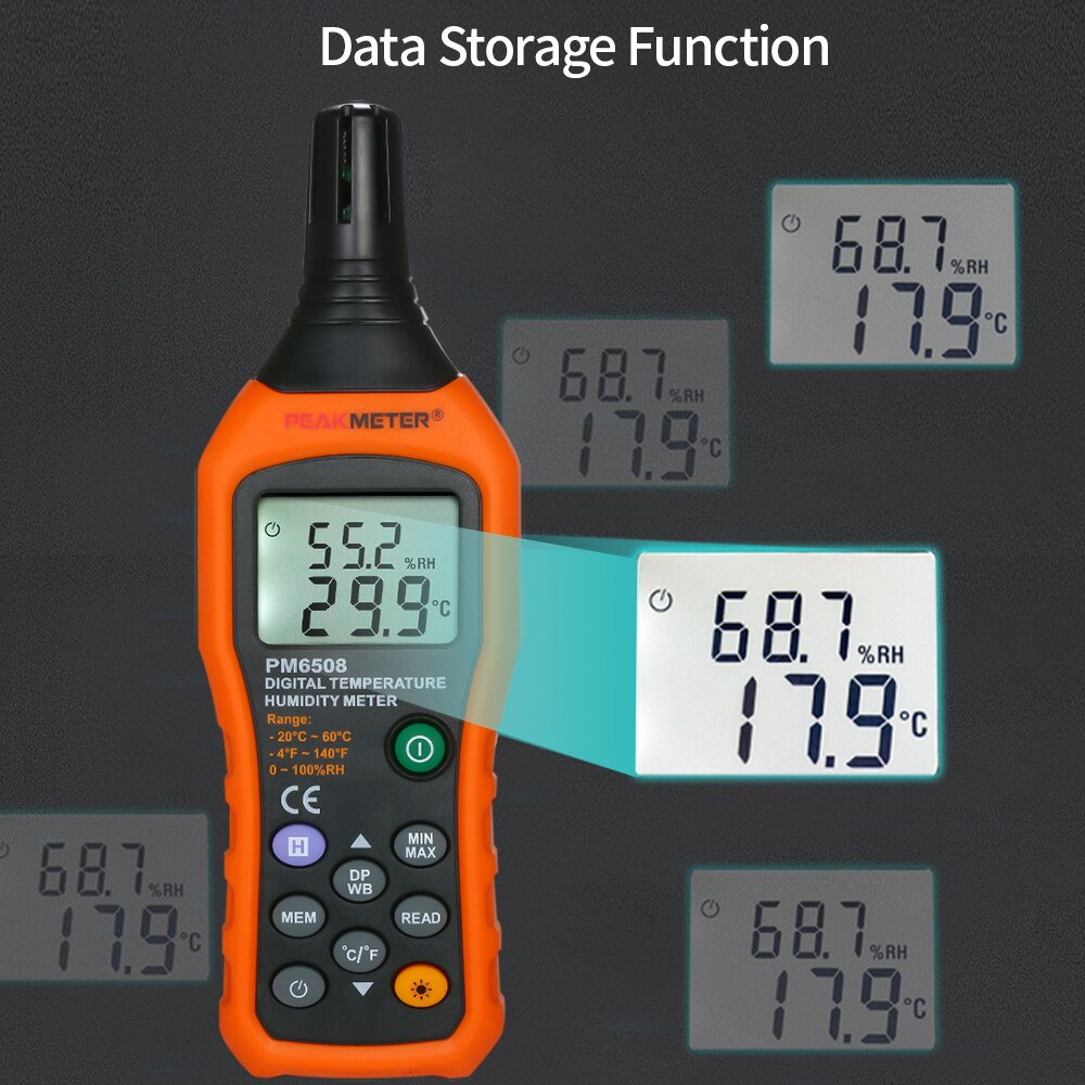PEAKMETER PM6508 Digital Temperature and Humidity Meter LCD Thermo-Hygrometer Mini Thermometer Hygrometer Psychrometer