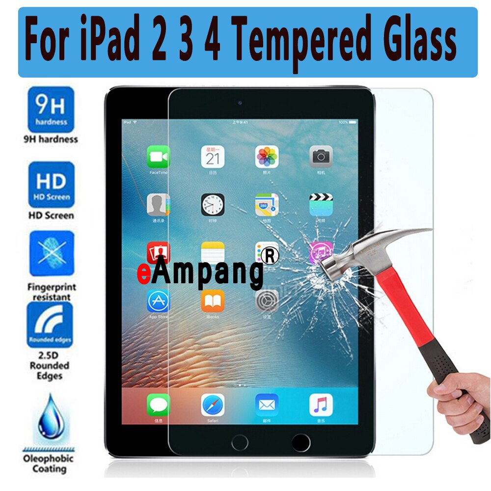 Premium hærdet glas til apple ipad 2 3 4 klar ridsefast skærmbeskytter glasfilm til ipad 2 /  ipad 3 /  ipad 4 9.7