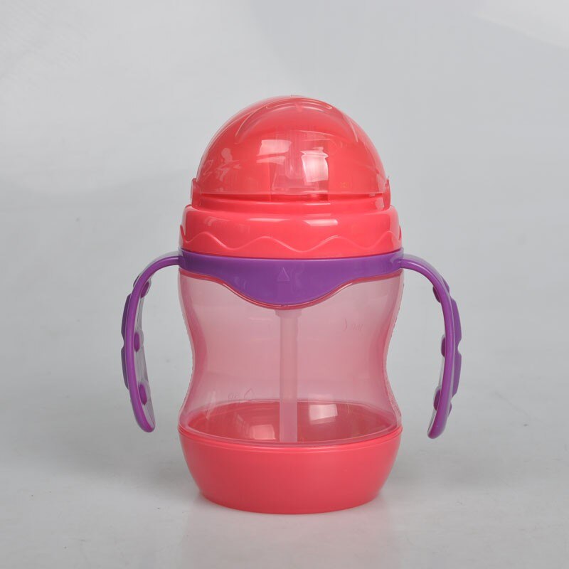 Cute Baby Cup Kids Children Learn Feeding Drinking Water Straw Handle Cup Baby Training Cup Feeding Cup 240ml: Red