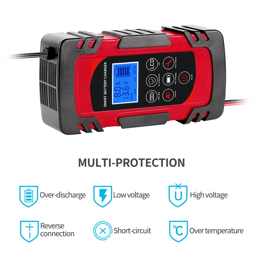 12V 8A 24V 4A car charger smart battery charger Pulse Repair LCD Display Smart Fast Charge AGM Deep cycle GEL Lead-Acid Charger