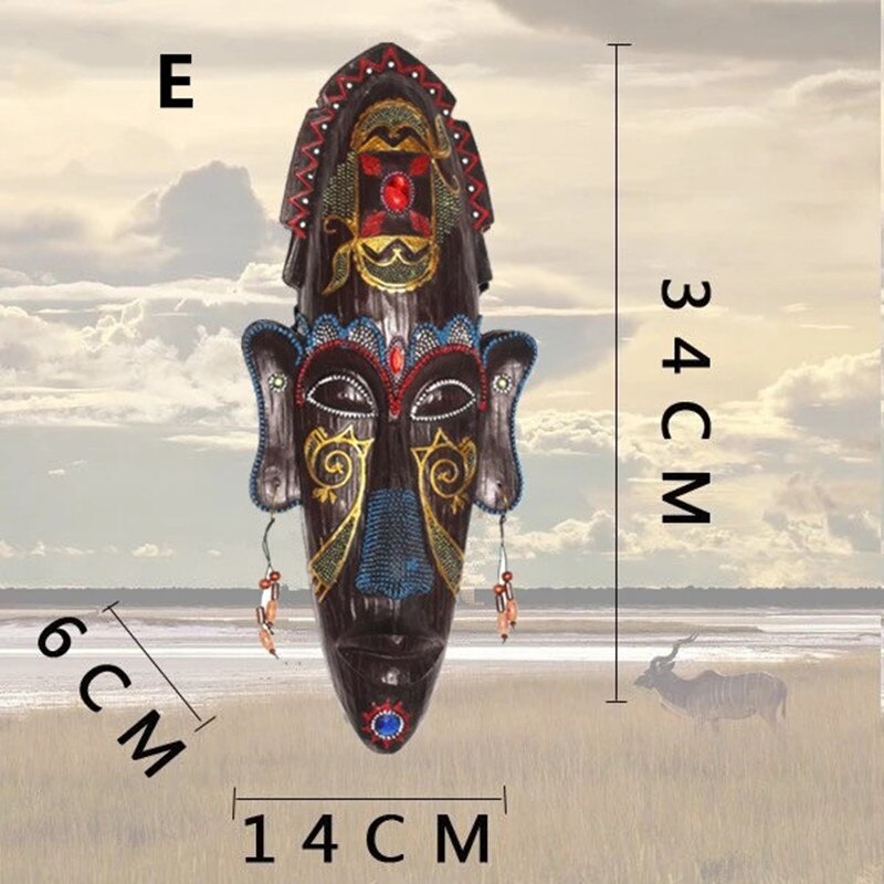 3D Resin Hand-Painted Crafts African Mask Personality Retro Wall Hanging Decoration Home Living Room Bar Decoration: Medium E