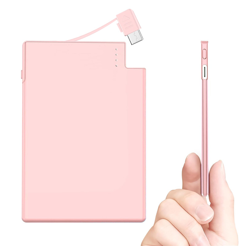 Tntor Mini 4Mm Ingebouwde Powerbank 2500Mah Grote Capaciteit Usb TYPE-C Kabel Tweeweg Snellader Mini Powerbank Voor Iphone Xiaomi: Blauw