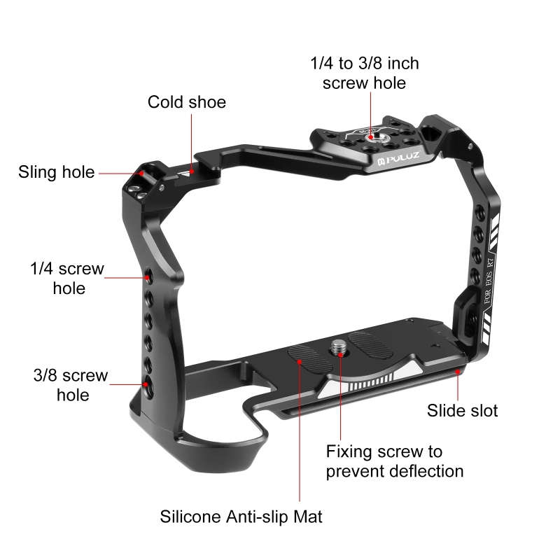 Cage de caméra vidéo PULUZ pour Canon EOS R7, cadre de Cage en alliage d'aluminium avec trous de vis 1/4 3/8