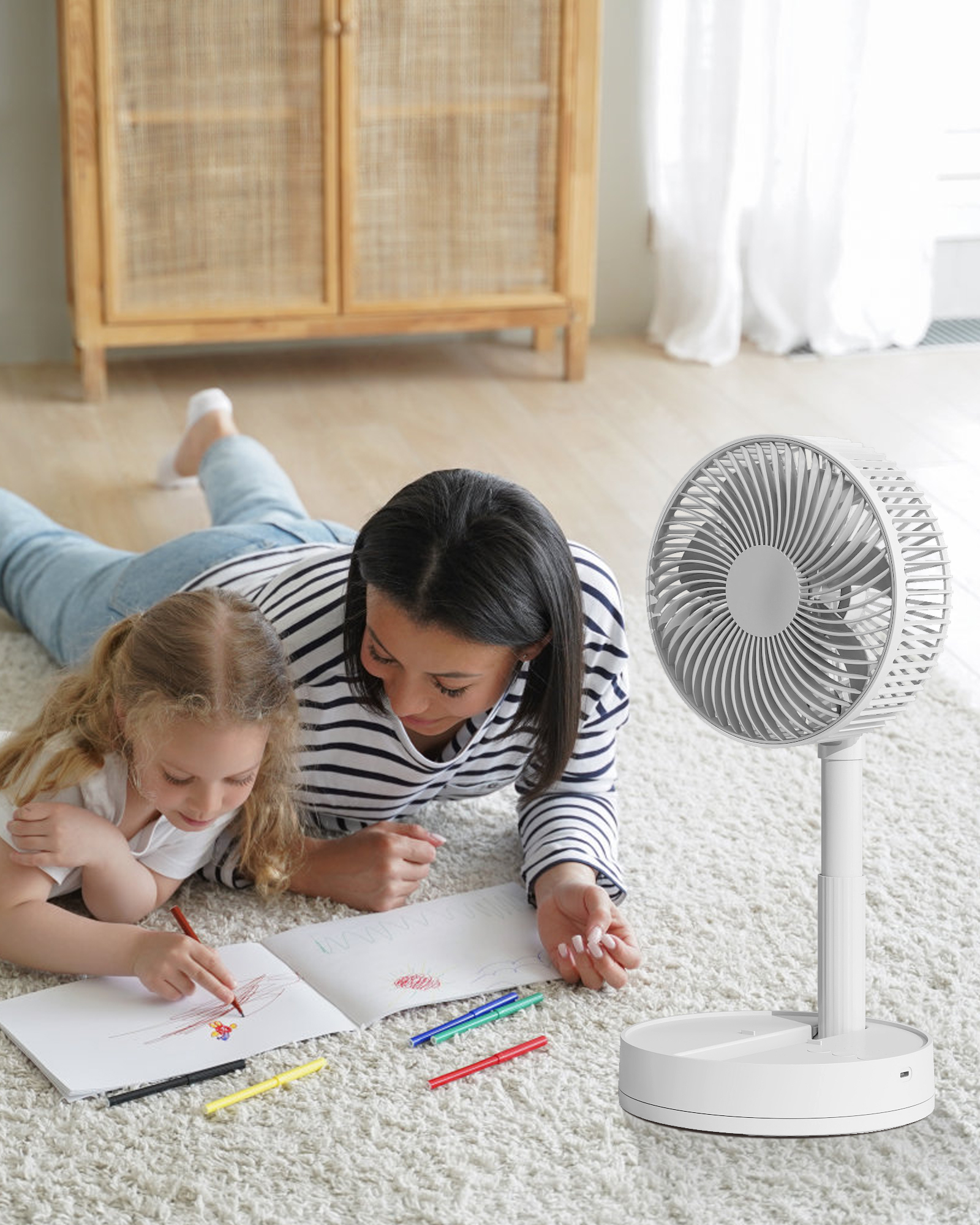 KASYDoFF Tragbarer oszillierender Schreibtischventilator, 8 Zoll und 5400 mAh USB-batteriebetriebener Ventilator mit 4 Geschwindigkeiten und starkem Luftstrom, faltbar, persönlich