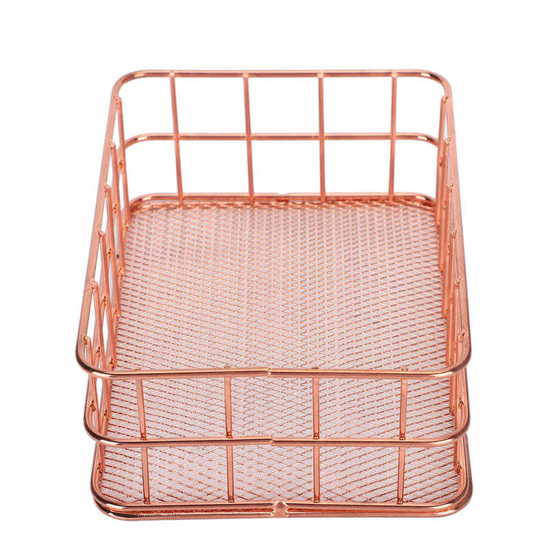 Schreibtisch Lagerung Korb Rose Gold Metall Netz Obst Kleidung Tisch Organisation Storaging hause büro lagerung