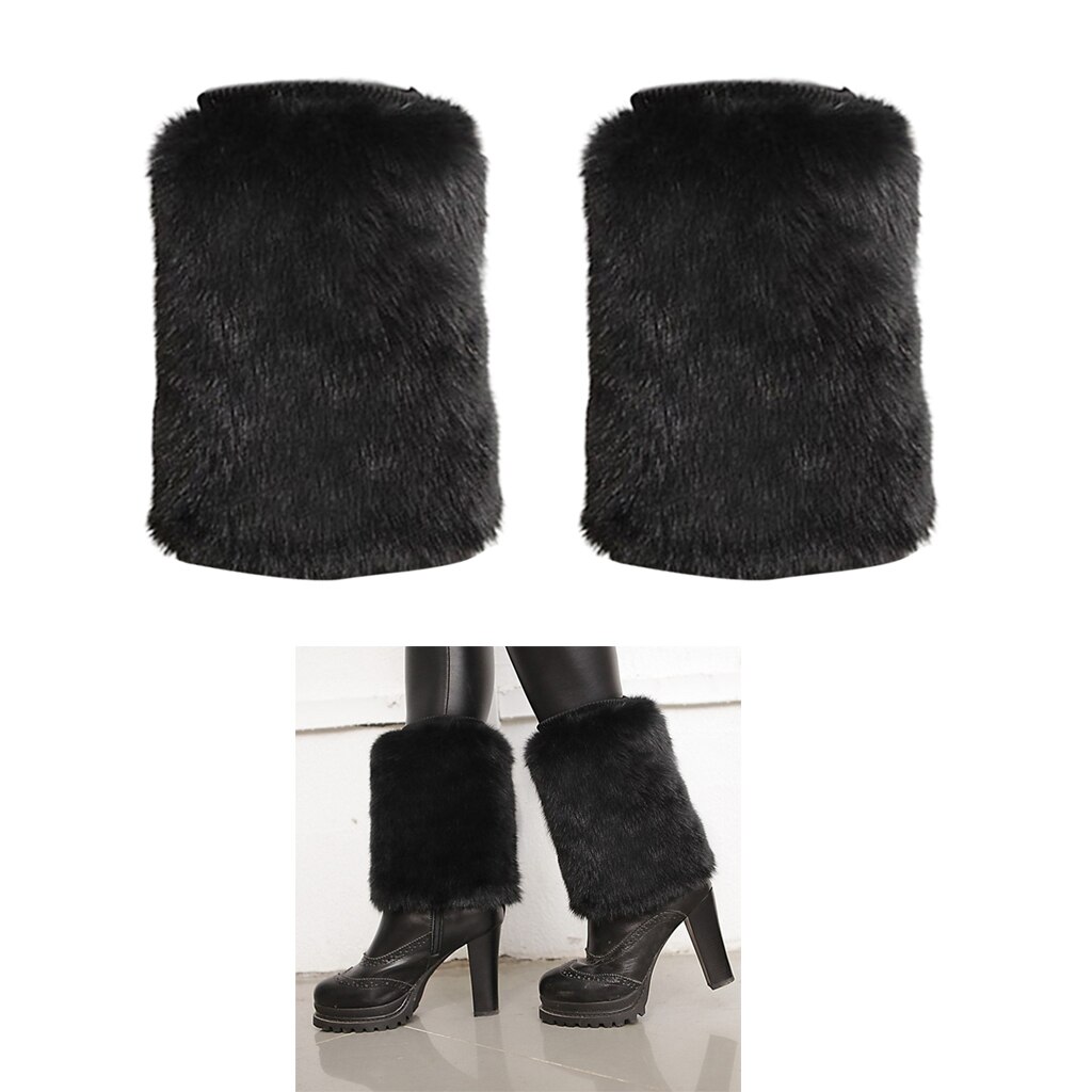 Dames solide fausse fourrure jambière bottes d'hiver chaussures manchette manches Topper