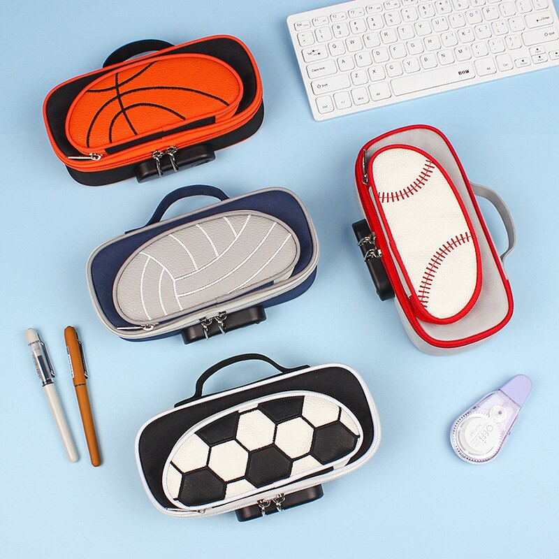 Trousse à crayons grande capacité pour garçons, étui à crayons de grande capacité, porte-stylo de basket-ball, boîte de papeterie, serrure à code, sac de rangement pour l&#39;école, le bureau et la maison