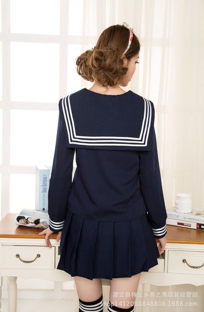 Japanese School Navy Sailor Uniform T-shirt + Skirts Scarf Student Class Navy Sailor School Uniforms For Cosplay Girls Suit
