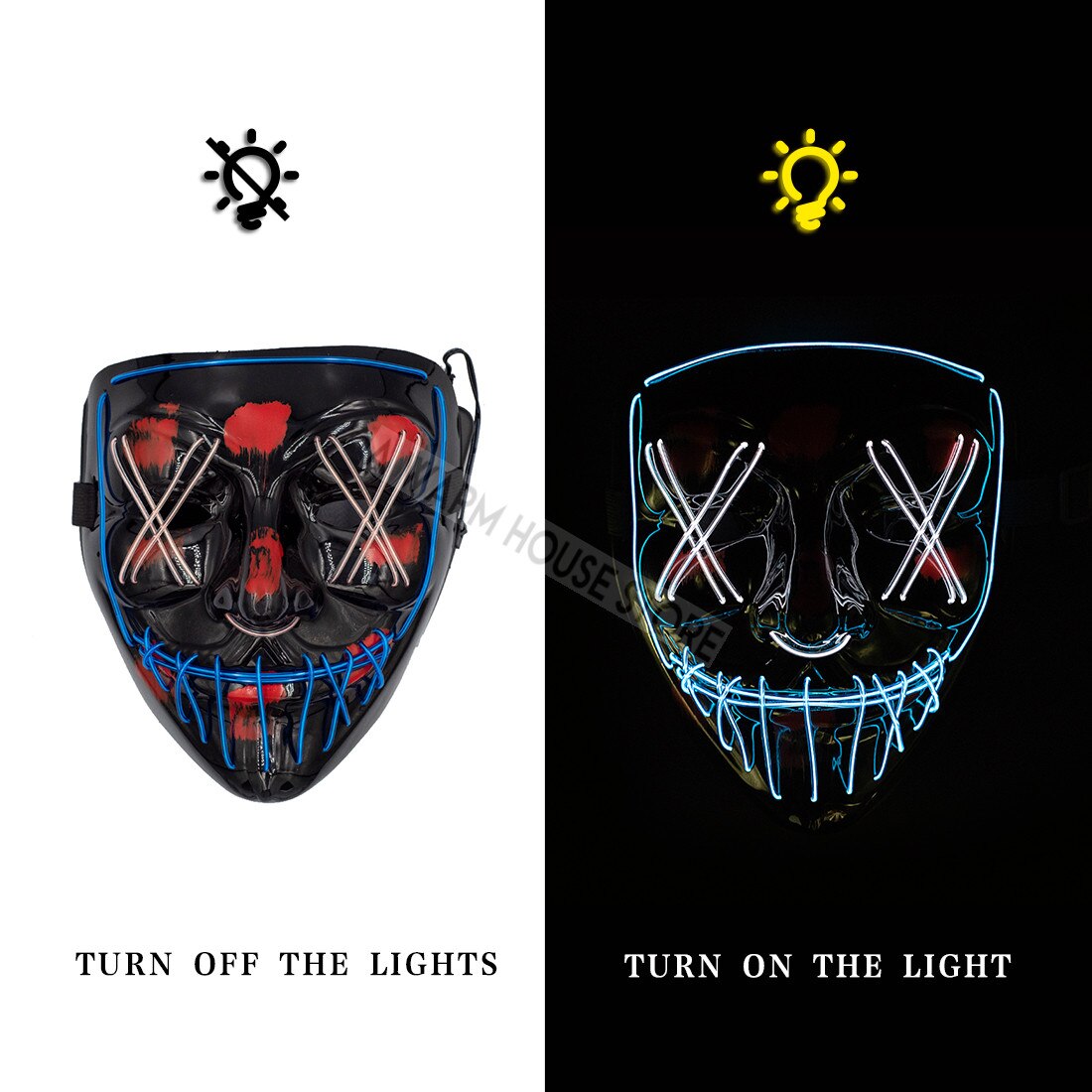 Halloween Party Trend LED Mask Purge Masks Election Mascara Costume DJ Party Light Up Cool Masks Glow In Dark: blue and white