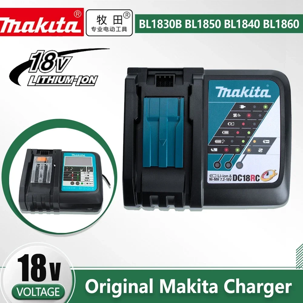 Caricabatteria agli ioni di litio originale Makita DC18RC con Schermo a portato 14.4V 18V Bl1830 Bl1430 Dc18Ra Alimentazione elettrica DC18Rct 3A Ricarica