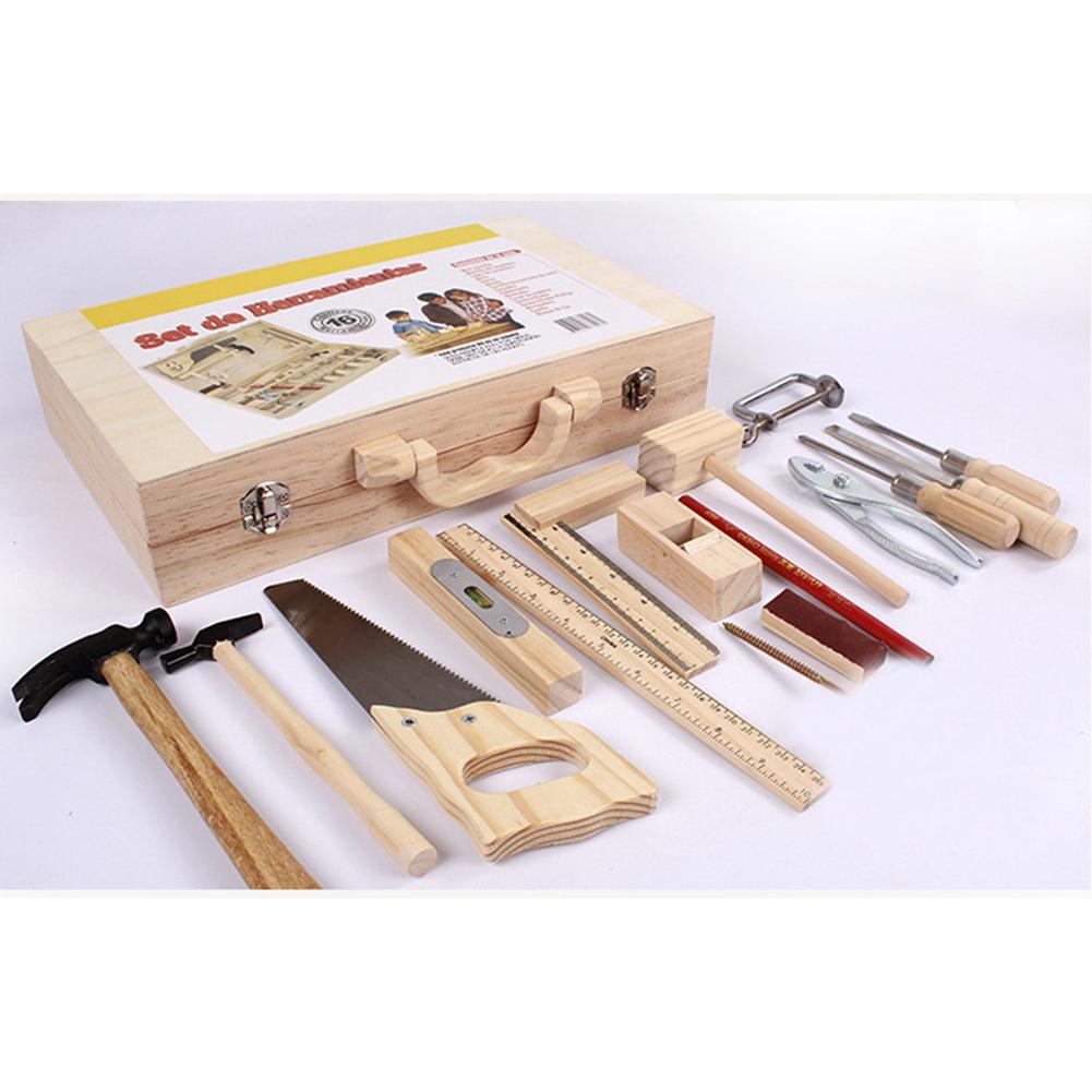 Kids Pretend Repair Box Toy Wooden Tool Kit Set Multi-Functional Woodworking Box DIY Building Tools for Children