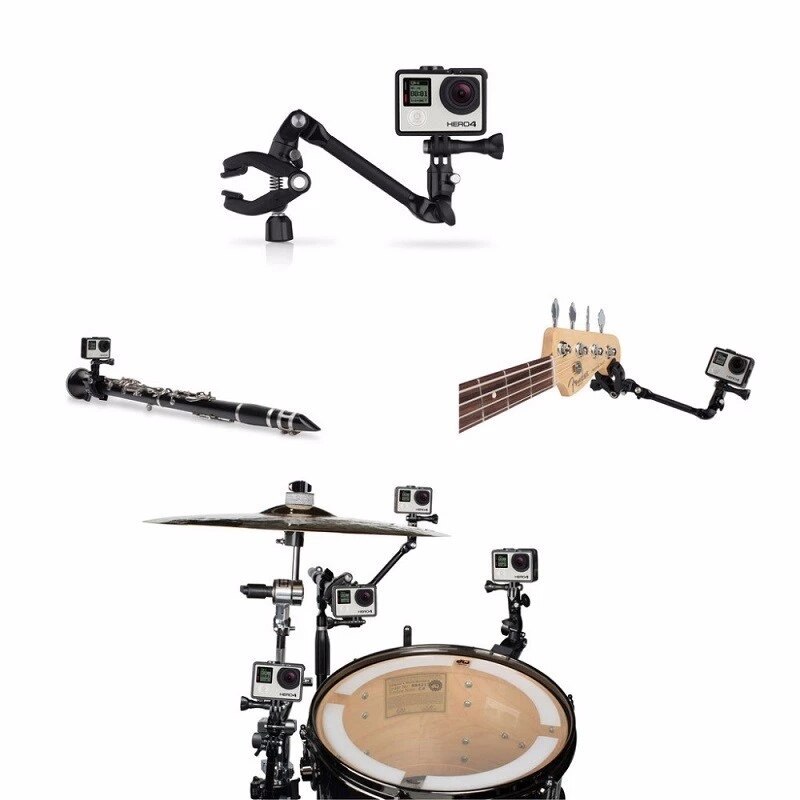 360 graden Draaien Gitaar Drum Muziek Clip Mount Voor Go Pro7 6 5 4 3 + 3 camera hero voor s jam xiao yi AEE