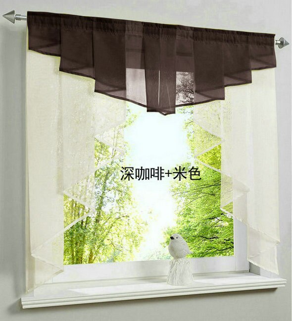 Plissee Volant Nähte Farben Beige Wichtigsten Körper Farbe Tüll Balkon Küche Tür Fenster Vorhang 1 Stck: dunkel Kaffee / W80cm x H90cm / Haken