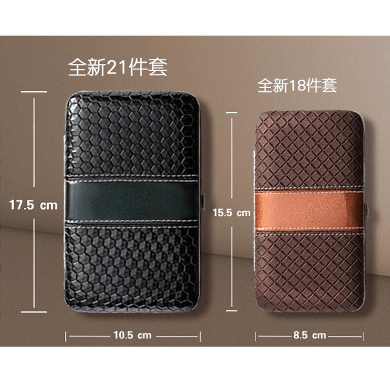 18/21 stuks roestvrijstalen manicureset, nagelknipperset, pedicureverzorgingsgereedschap, verzorgingsgereedschap met pu-leren etui