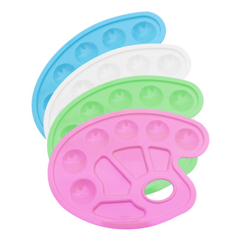 4 stuks plastic schilderbak, draagbaar schilderspalet met duimgat, 10 vakken, doe-het-zelf kunst, gouacheverf