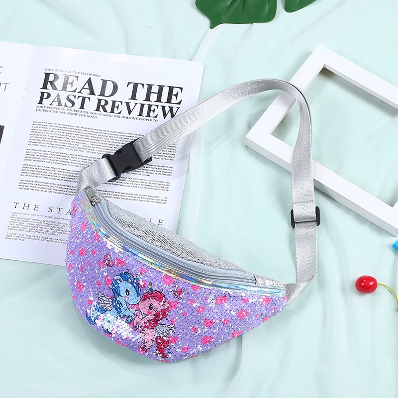 women leather waist bag cartoon sequin fanny pack for kid girl cute phone chest bag female belt bag fanny packs