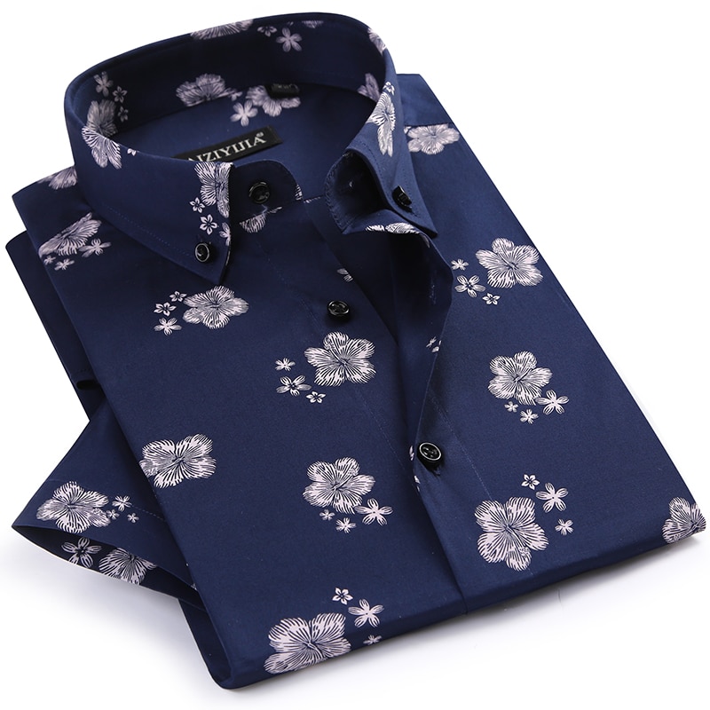 Men's Summer Thin Short Sleeve Floral Printed Shirts Comfortable Button-down Collar Standard-fit Casual Blouse Tops Shirt