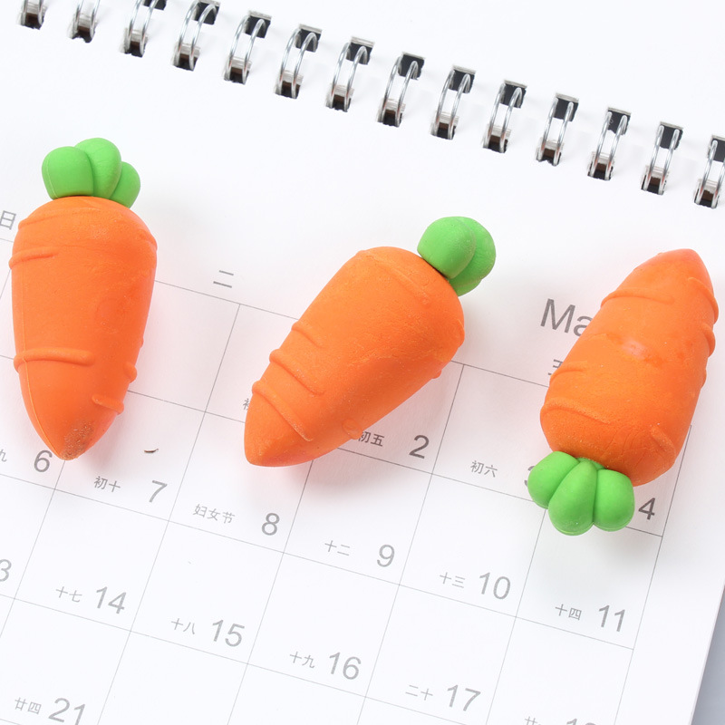 3pcs/pack Lovely Carrot Pencil Rubber Eraser Primary Student Promotional Kawaii Stationery School Supplies