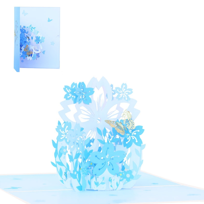 Handmade 3D Greeting Cards Cherry Blossom Basket Pop Up Card for Mother's Day Anniversary Valentine's Day Wedding Birthday: Blue