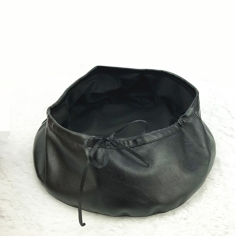 Netto Rode Pujapanese Veelzijdige Lederen Beretwomen 'S Koreaanse Herfst En Winter Zwarte Retro Britse Platte Top Kunstenaar Hoed Tre