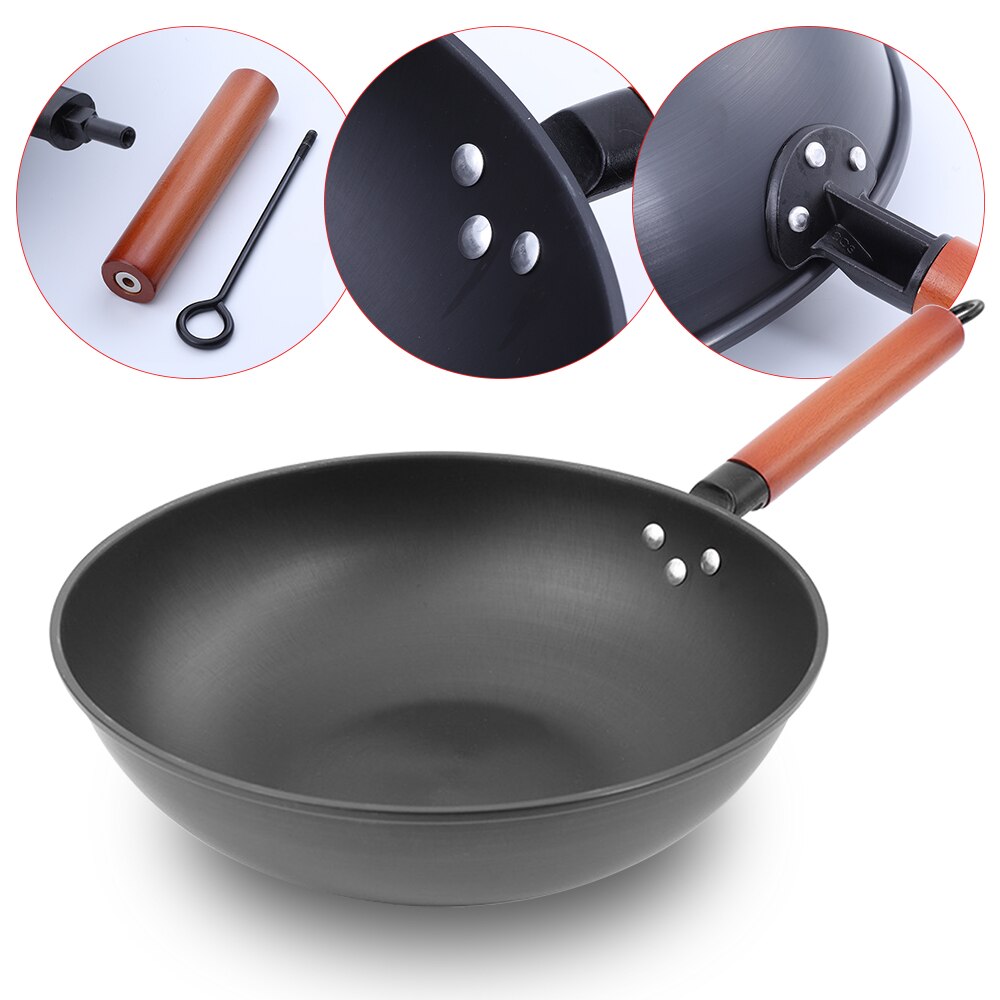 Non-stick Pan Met Deksel Gietijzeren Wok Bak Zonder Olie Rook Koekenpan Wok Zonder Fosfor Keuken Pan voor Oven Gasfornuis