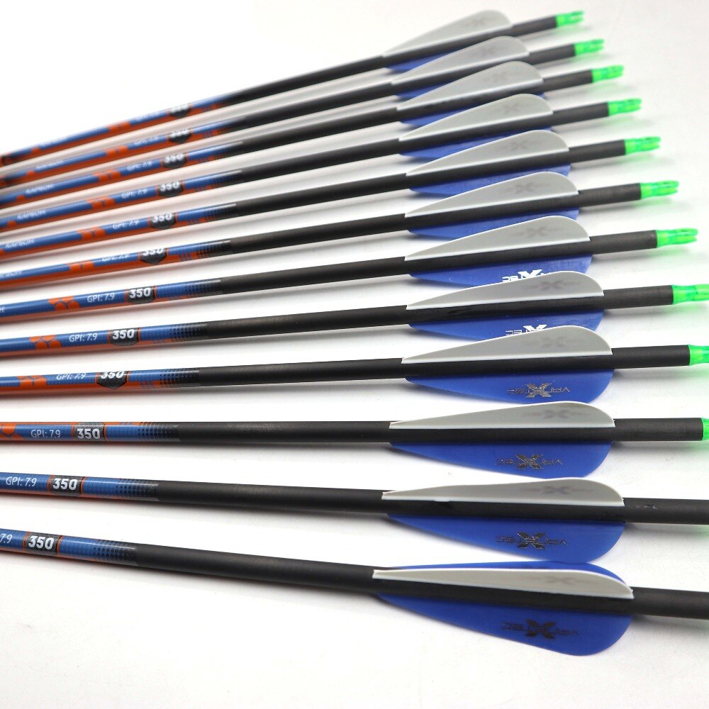 6/12Pc 30 Inches Pure Carbon Pijl Wervelkolom 500 Id 6.2 Mm Met 3 Inch Vantec Veer +-0.003 Rechtheid Blauw Wit