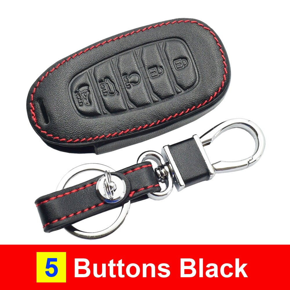 Funda de cuero para llave de coche Hyundai Kona Santa Fe TM 4 botones Smart Prox sin llave cubierta de mando de llave a distancia llavero Protector: 5 Buttons Black