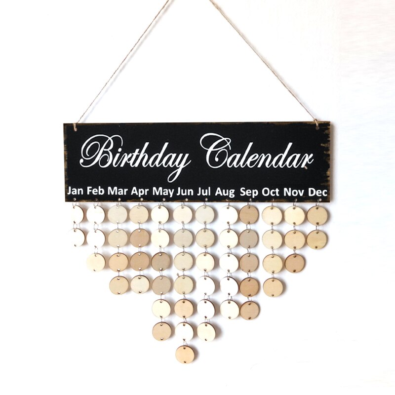 Tablero de recordatorios de cumpleaños para el hogar Calendario de madera, adorno colgante, decoración de Año ,: 12