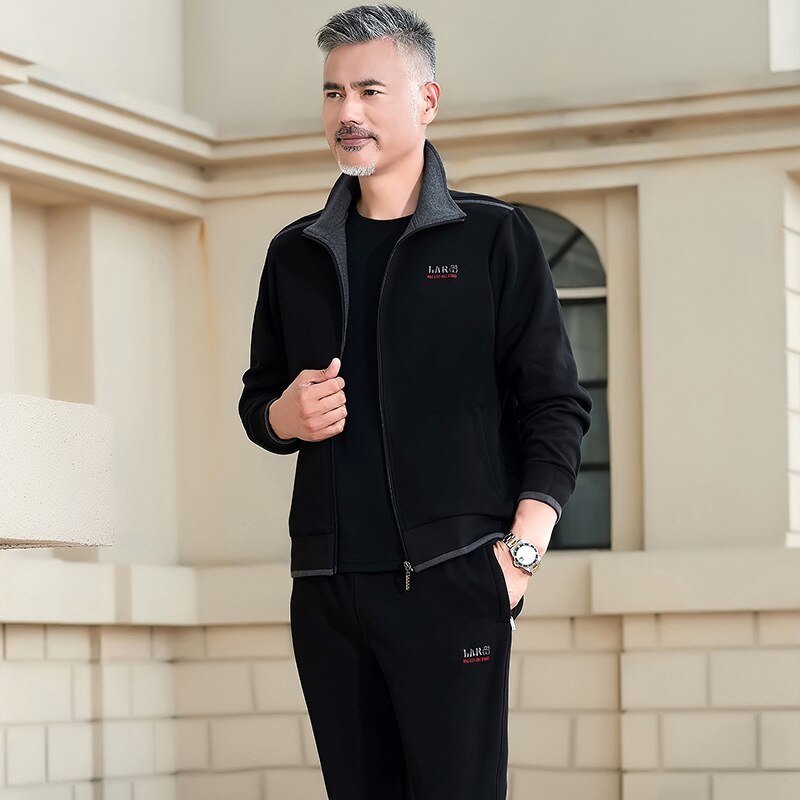 Automne et hiver pour hommes tenue décontracté trois pièces veste pantalon costume: Black / 5XL