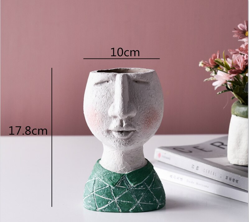 Jarrón de cabeza humana de resina nórdica creativa florero escultura cara humana jardín flor arreglo adornos decorativos jarrones para flores: Blanco