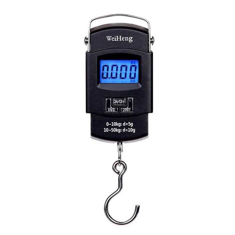 Báscula electrónica de 75Kg/10g, 50Kg/5g, LCD Digital, gancho para colgar pantalla, escala con cinta medidora para viajes de pesca: E 50kg