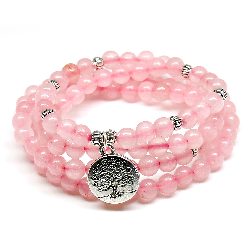 Pink Beads Buddhist Buddha Meditation 6mm 108 Beads Natural Stone Prayer Bead Bracelet Women Jewelry Women Stretch Yoga Jewelry