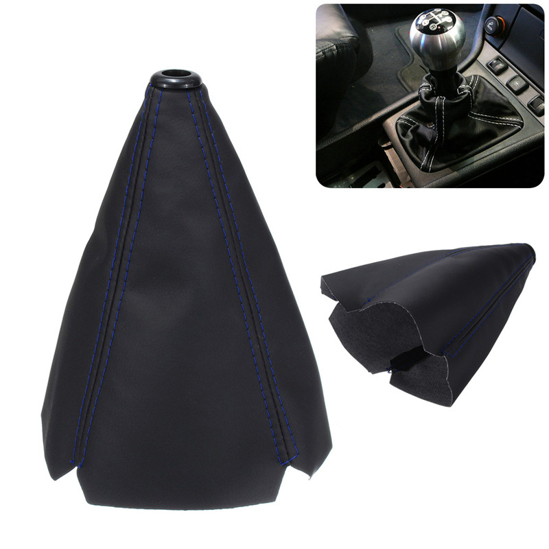 Polaina Universal de cuero PU para palanca de cambios de coche, perilla de palanca de cambios Manual de fibra de carbono, cubierta de arranque, 16mm: Blue
