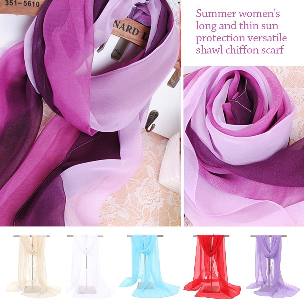 Lenço de chiffon para mulheres, elegante xale longo, cor sólida, chiffon, hijab, verão, proteção solar, lenços de praia