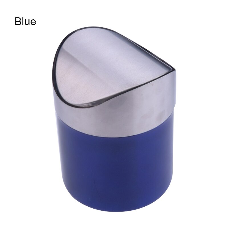 Minibasura pequeña de acero inoxidable con tapa abatible, bote de basura para escritorio, coche, oficina, cocina, K888: Blue