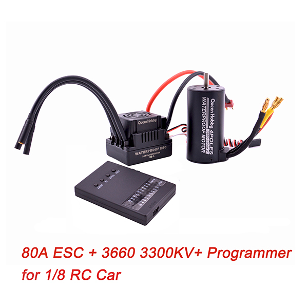 Waterproof 3660 3300KV / 3800KV & 3670 2150KV / 2650KV Brushless Motor 80A / 120A Brushless ESC Combo Set for 1/8 RC Car: 3660 3300KV 80A Prog