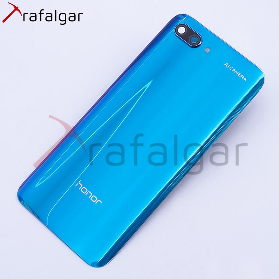 Battery Cover For Huawei Honor 10 Back Glass Cover Rear Window Panel Door Battery Housing Case Honor 10 Back Cover+Camera Lens: Blue With Lens