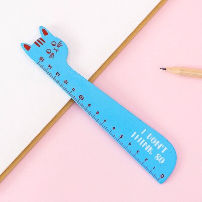 Cute Korean Cat Ruler Student Stationery Wooden 15cm Scale Measuring Ruler Girl Drawing Tool School Office Supplies: Blue