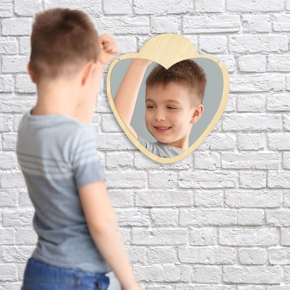 Heart Shaped Acrylic Wall Mirror with Wooden Back Girl Room Decoration Make-up Wall Mirror Valentines Day For Her