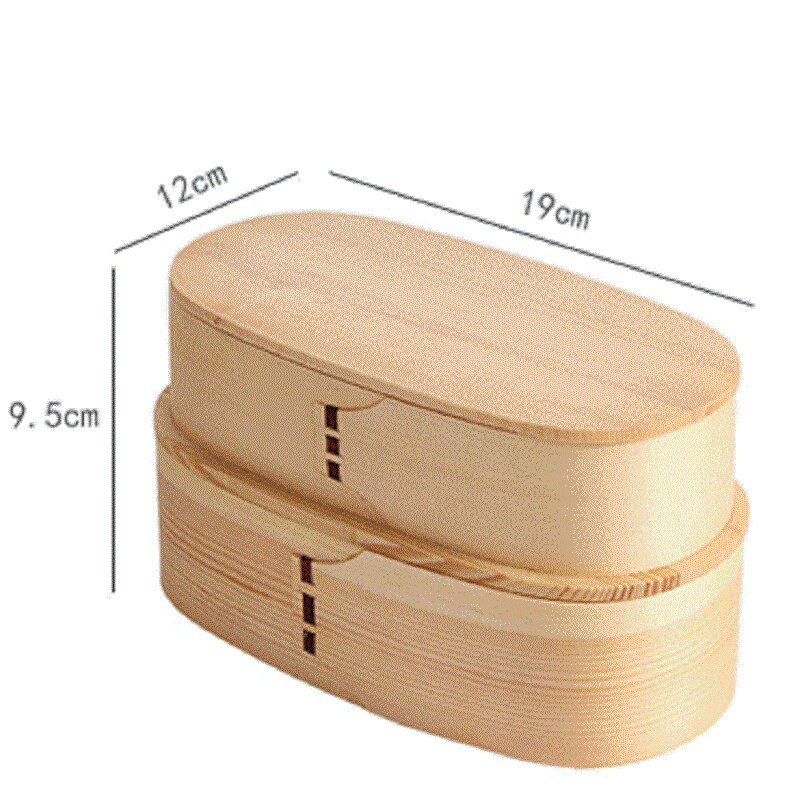 High Japanese-style Double-layer Bento Lunch Box Student Divided Lunch Wooden Sushi Box To Send Chopsticks Strap: A