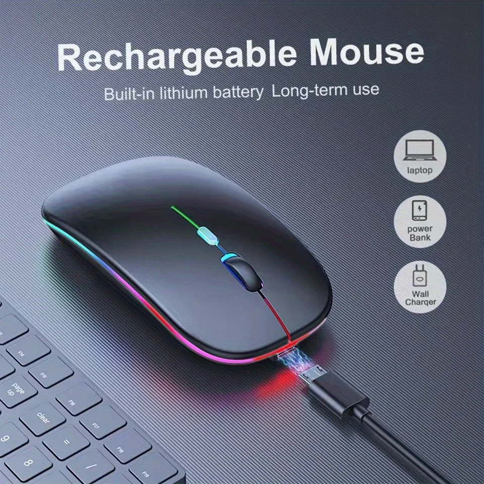 Trådløs bluetooth-mus med type-c til usb-adapter, genopladelig usb, udstyret med bluetooth-gamingmus, egnet til ma