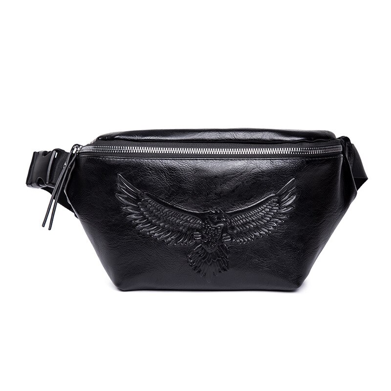 Eagle Embossing Chest Bag Men PU Leather Crossbody bags male Multifunction Small Waist pack man Fanny Bum bag Black