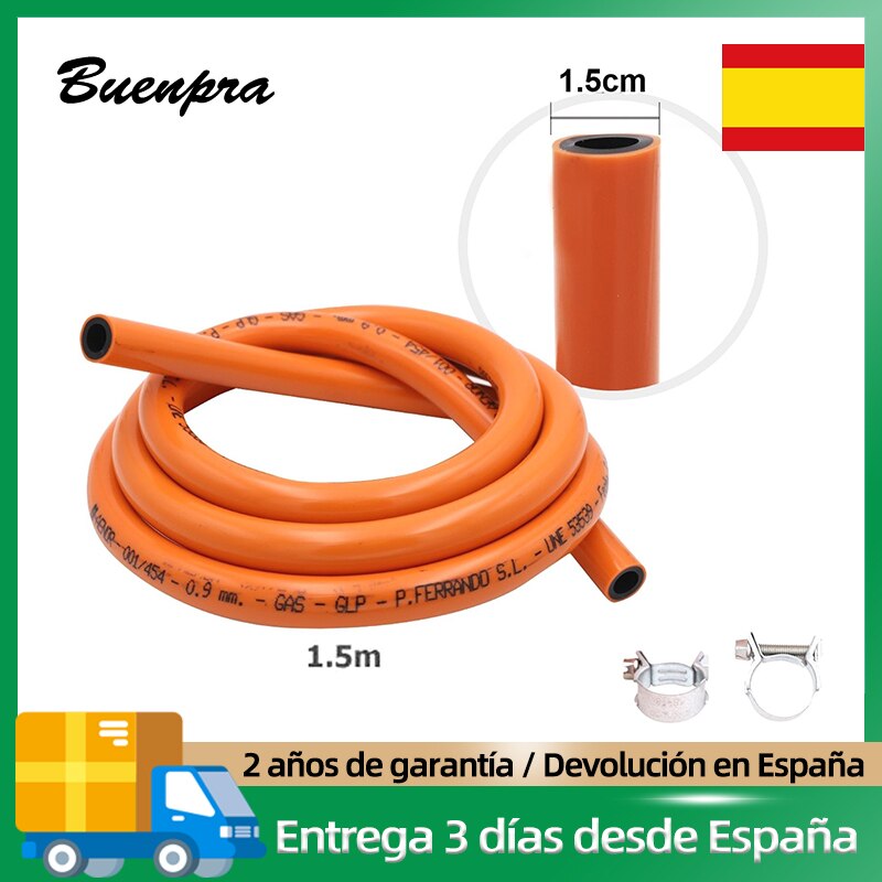 Tubo Manguera de Gas Butano 1.5M Flexible Ajustable Kit con 2 Abrazaderas Extensión Tubería de Goma Conector con Regulador Estufa Quemador Seguridad Grosor 15mm Herramienta Accesorio Cocina